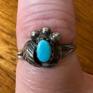 Old Pawn Turquoise Sterling Silver 925 Ring, Size 3.5